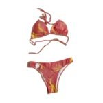Women's Summer Brown-Red Tie-Dye Swimsuit Fashionable Three-Piece Swimsuit Set