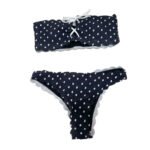 Women's Summer Swimsuit, Black with White Polka Dot Print, Two-Piece Set