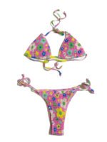 Women's Summer Pink Floral Swimsuit Fashionable Two-Piece Swimsuit Set