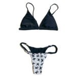 Women's Summer Black and White Color Block Swimsuit Fashionable Two-Piece Swimsuit Set