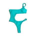 Women's light blue, uniquely shaped, simple one-piece swimsuit