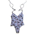 One-piece owl pattern half-length halter swimsuit set