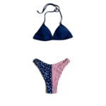 Women's Summer Beach Swimsuit, Blue with Flag and Five-Pointed Star Pattern, Two-Piece Swimsuit