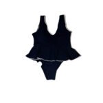 Black and white striped one-piece beach swimsuit XL