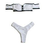 Women's Summer Black and White High-Waisted Elastic Two-Piece Swimsuit