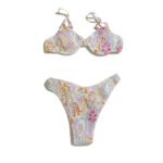 Women's Summer Swimsuit Beach Swimsuit Beige with Floral Pattern Two-Piece Swimsuit