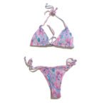Women's two-piece beach swimsuit, pink floral pattern bikini