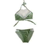 Women's swimsuit, green and white lace two-piece swimsuit
