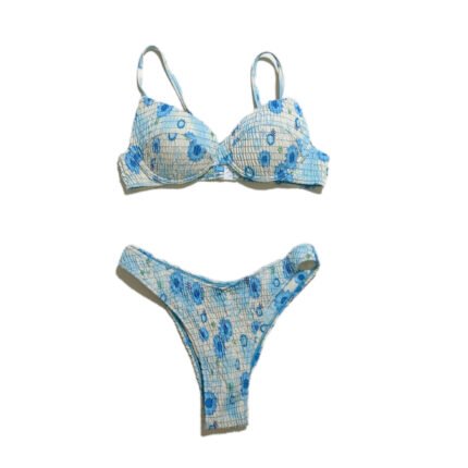 Women's beach swimsuit, blue floral two-piece bikini