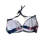 Women's two-piece beach swimsuit, blue background with white lotus pattern bikini - 图片 4