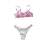 Women's Summer Swimsuit Beach Swimsuit Red and White Vertical Striped Two-Piece Swimsuit