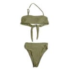 Women's Summer Olive Green Silk-Feel Swimsuit Fashionable Swimsuit Two-Piece Set