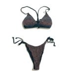 Women's Summer Swimsuit Beach Swimsuit Two-Piece Style Pure Black with Sequins and Gold Sequins