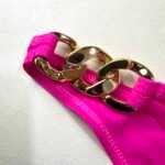 Women's Beach Pink Swimsuit Bikini Solid Color Two-Piece Set - 图片 3