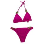 Women's Beach Pink Swimsuit Bikini Solid Color Two-Piece Set