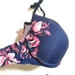 Women's two-piece beach swimsuit, blue background with white lotus pattern bikini - 图片 8