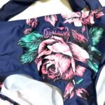 Women's two-piece beach swimsuit, blue background with white lotus pattern bikini - 图片 6