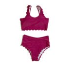Women's summer swimsuit, burgundy solid color beachwear two-piece set.
