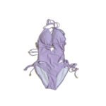 Summer beach women's one-piece swimsuit, solid purple color.