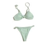Summer beach women's swimsuit, light green solid color two-piece swimsuit set.