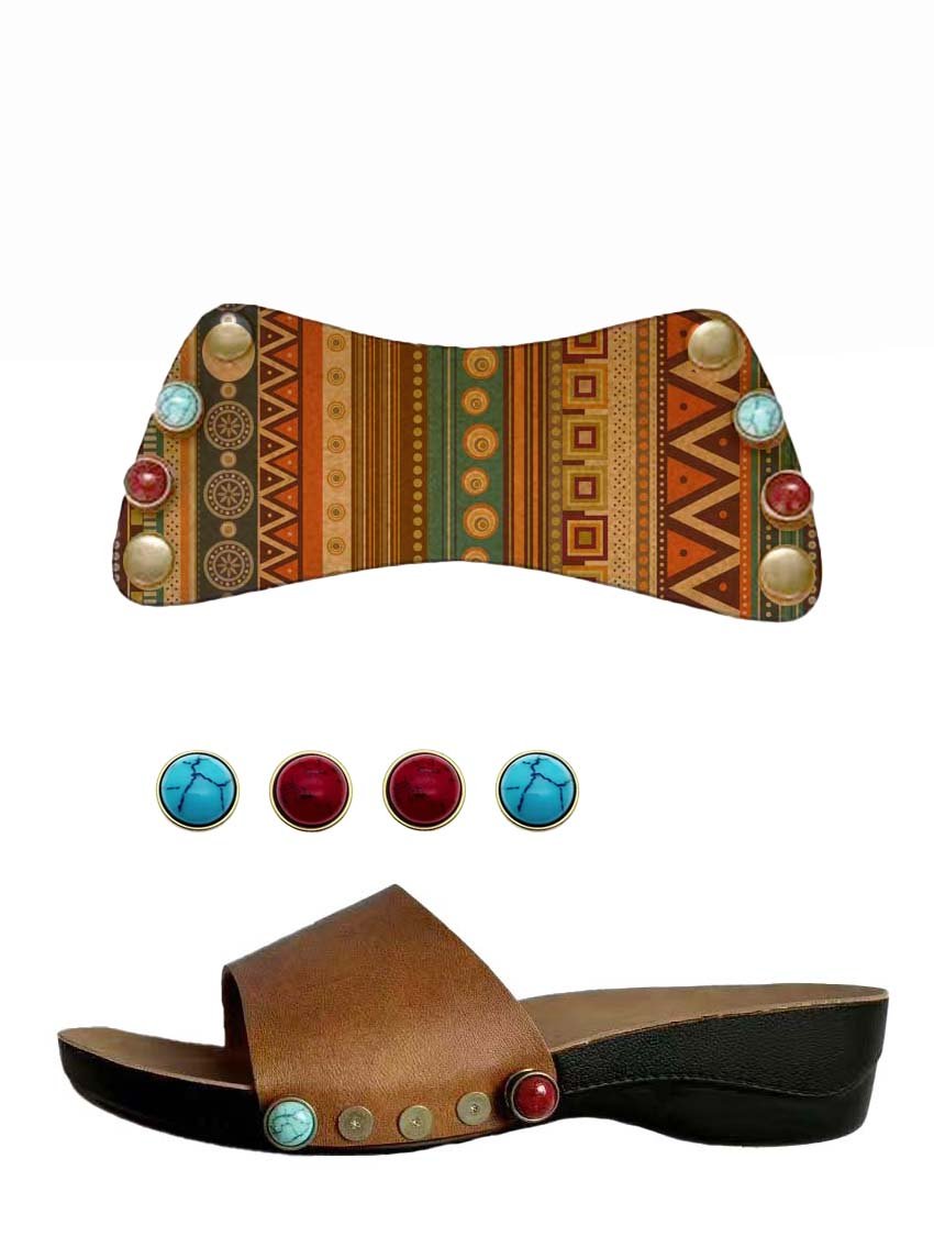 Blue and brown vertical-striped sandal set