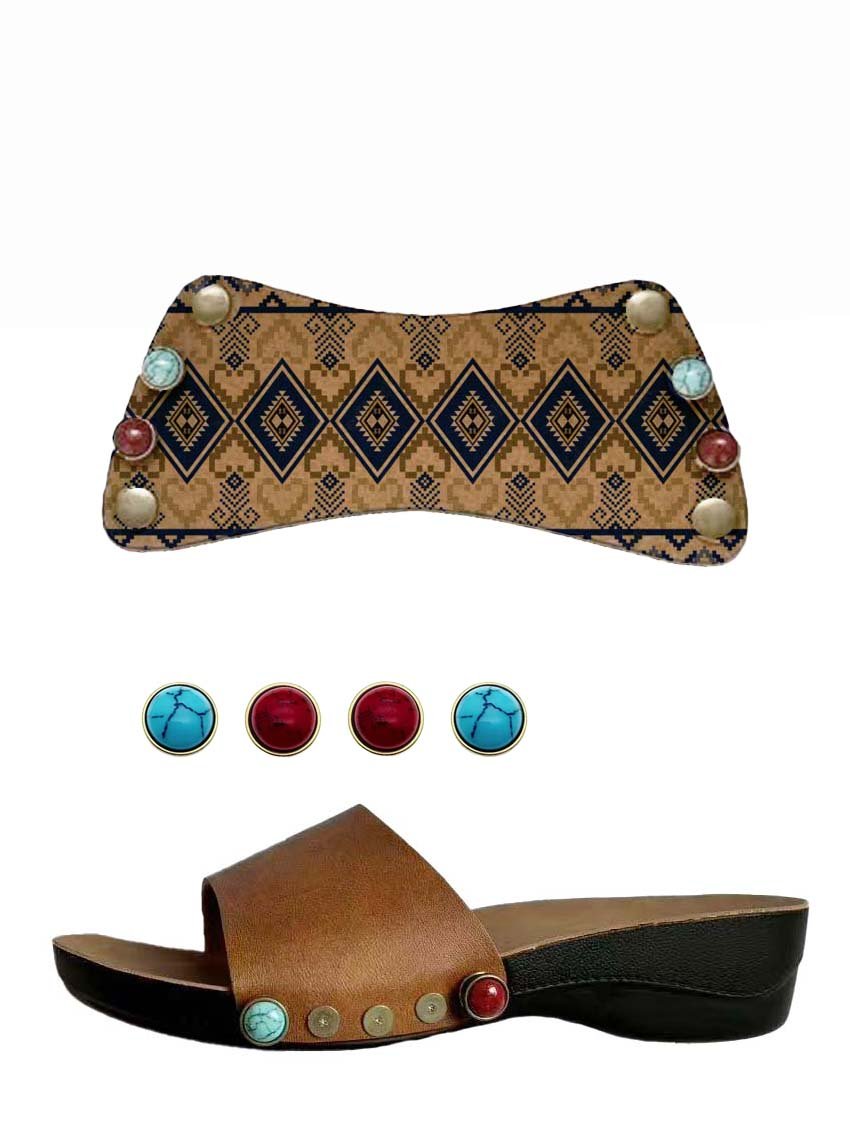 Brown diamond-patterned shoe set